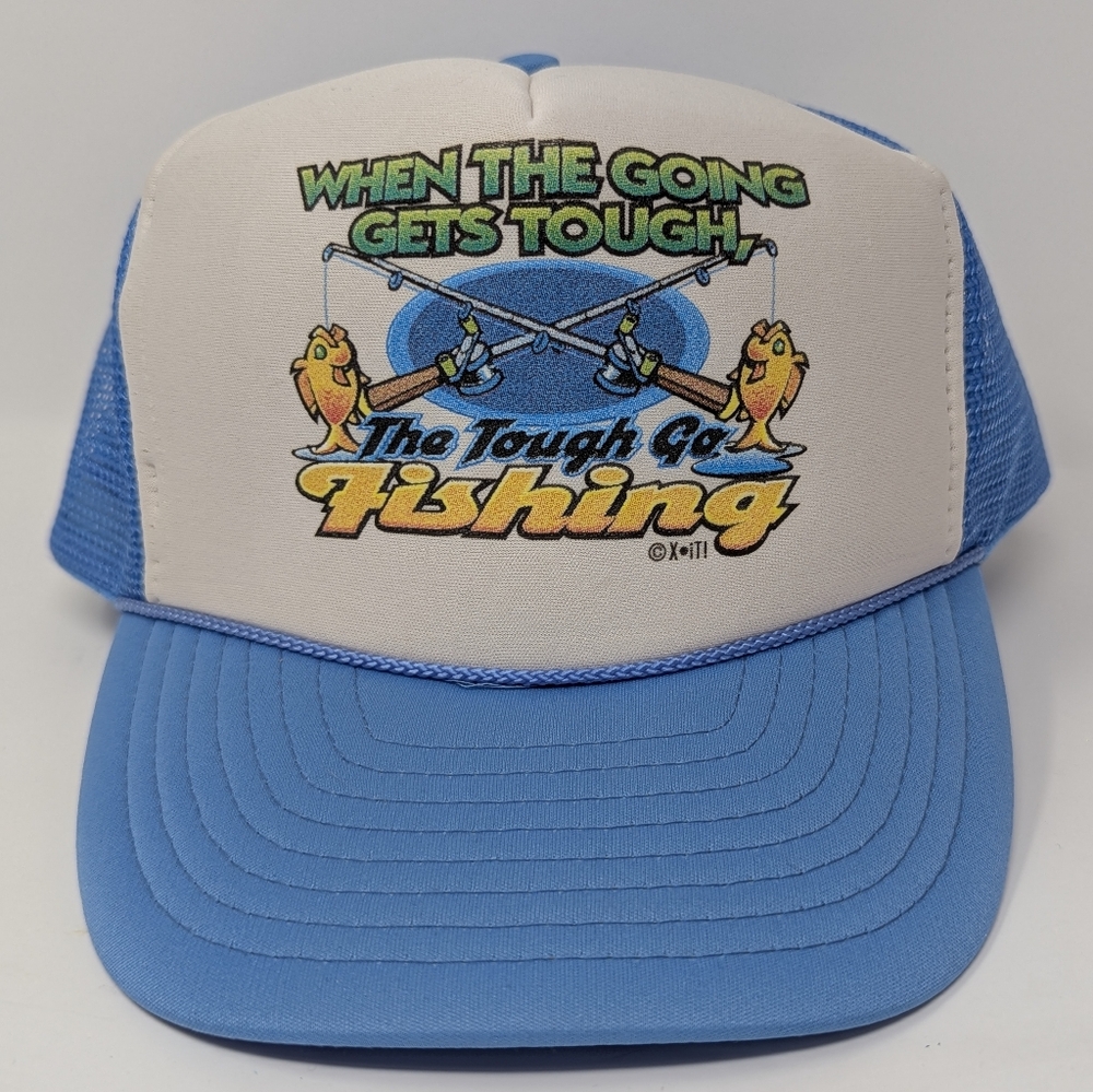 Nissun Vintage Blue and White Fishing Trucker Hat